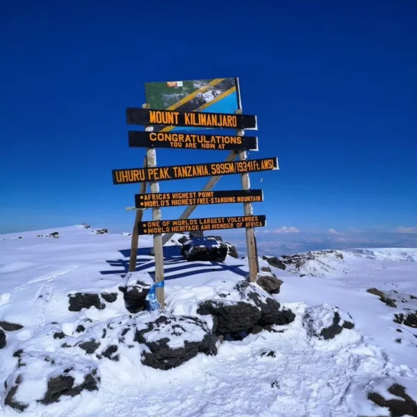 Frozen ice fields at top of Mount Kilimanjaro summit
